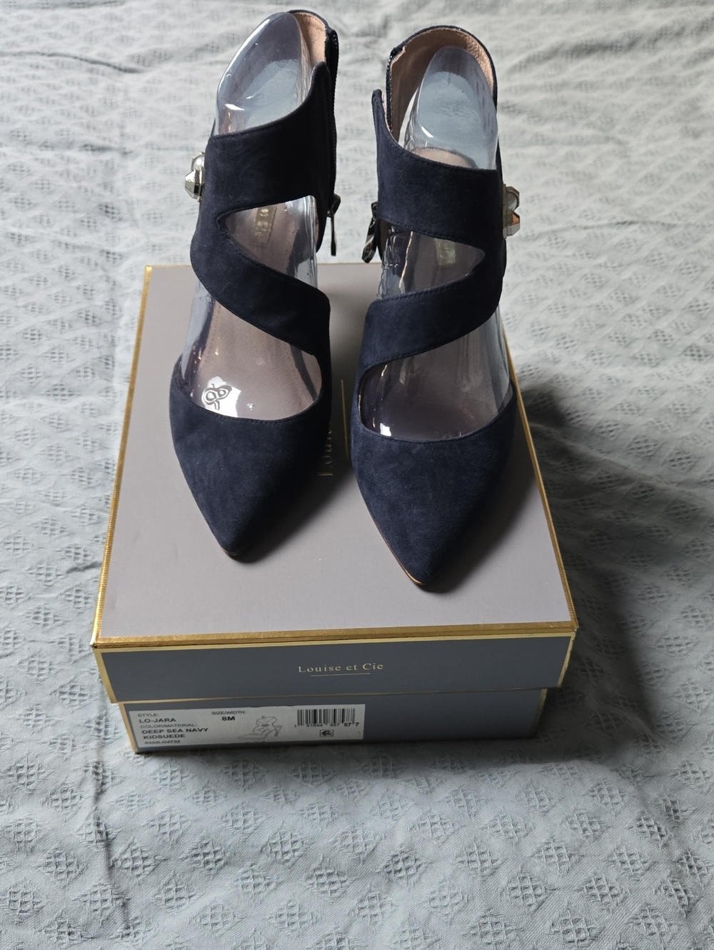 Louise et Cie Navy Suede Pointed Crisscross Strap Heels